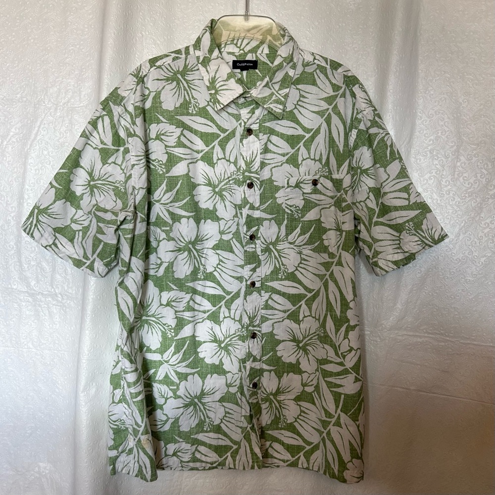croft & barrow Green and White Floral Button-Down Shirt